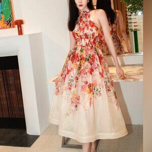 Zimmermann Wonderland Halter Midi Dress Silk-linen Organza
